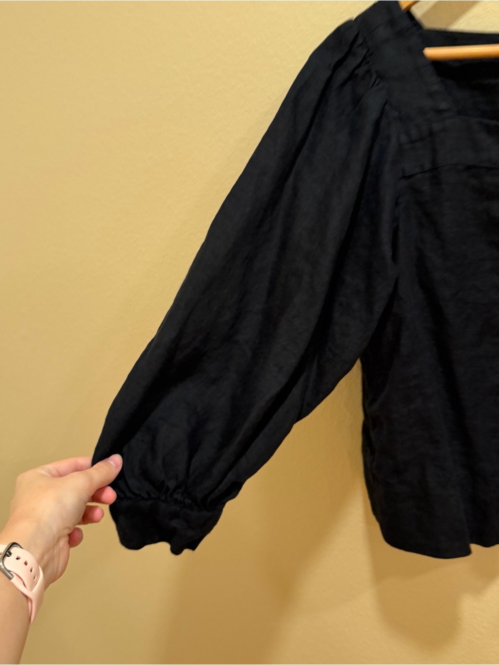 J. Crew Linen Square Neck Black Women's Long-Sleeve Pullover Top Small - Picture 8 of 11